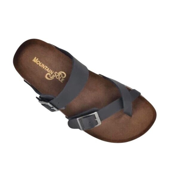 Mountain Sole Womens Black Leather Slip-On Sandals SZ 6 Comfy Adjustable Straps - Picture 2 of 9